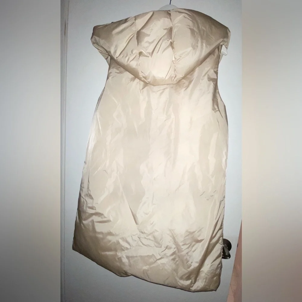 MANGO MNG Hooded Long Puffer Vest women’s Small S champagne double front zipper - Picture 16 of 16